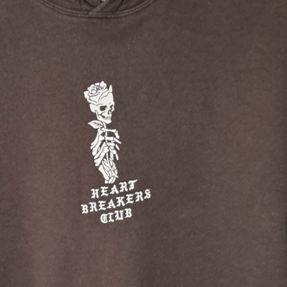 Heartbreakers Club "No Love No Pain" Unisex Hoodie Brown Size XL Graphic Skull - Picture 3 of 9